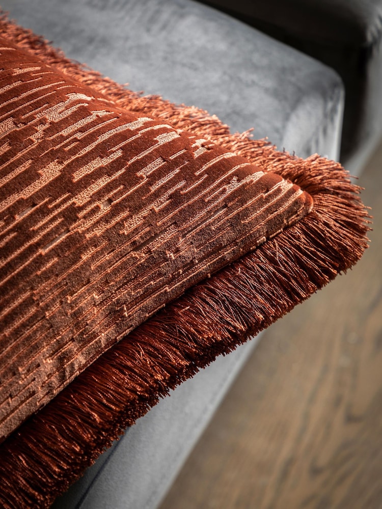 Gallery Home Red Cut Velvet Fringe Cushion - Image 2 of 4