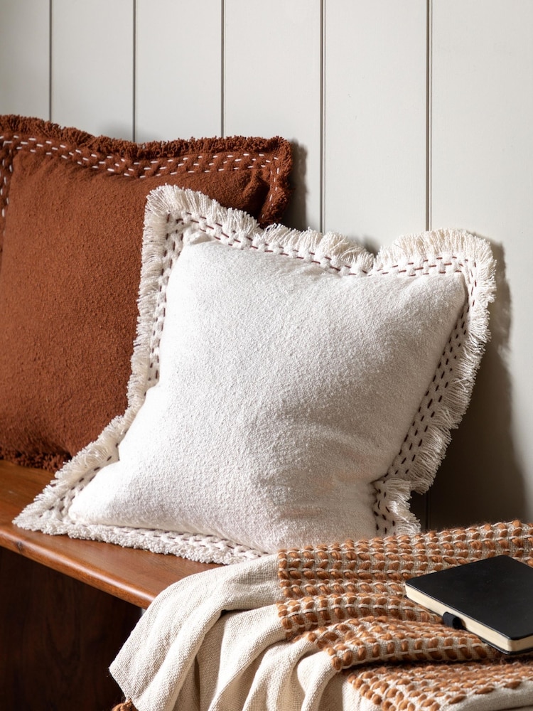 Gallery Home Ivory Stitched and Fringed Cushion - Image 1 of 4