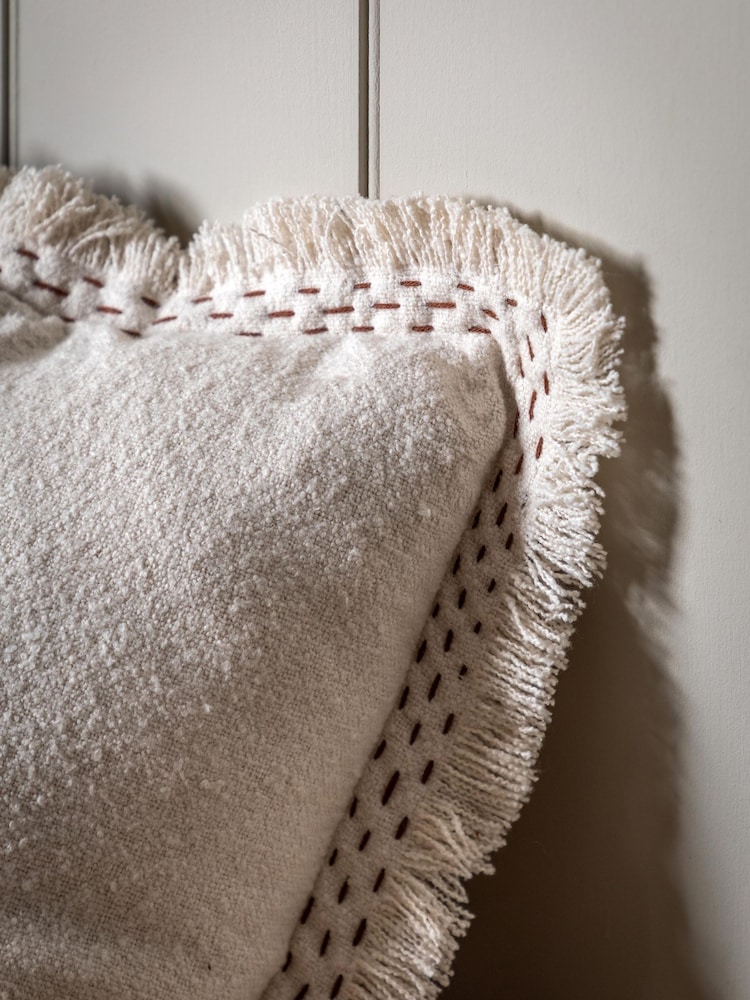 Gallery Home Ivory Stitched and Fringed Cushion - Image 2 of 4