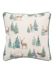 Gallery Home Green Forest Stag and Deer Print Cushion - Image 1 of 4