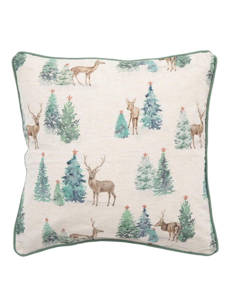 Gallery Home Green Forest Stag and Deer Print Cushion - Image 1 of 4