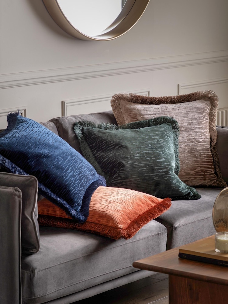 Gallery Home Grey Cut Velvet Fringe Cushion - Image 4 of 4