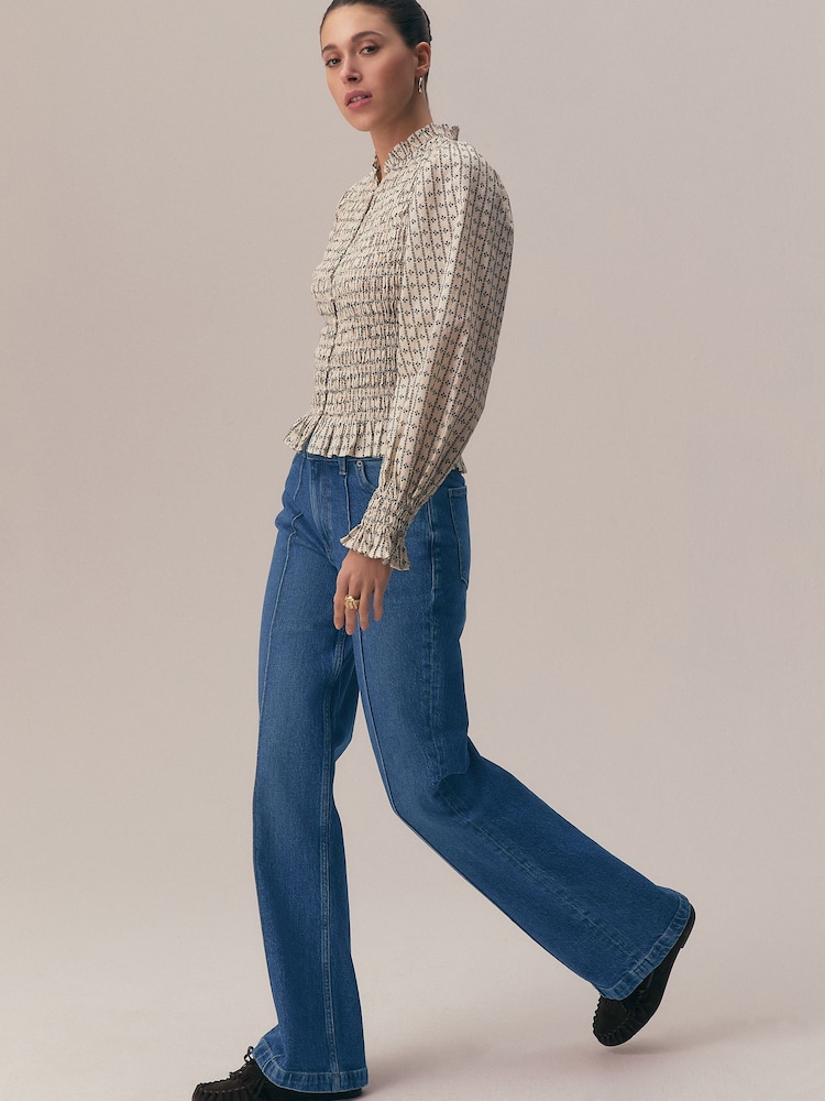 Mid Blue Seam Front Wide Leg Jeans - Image 1 of 8