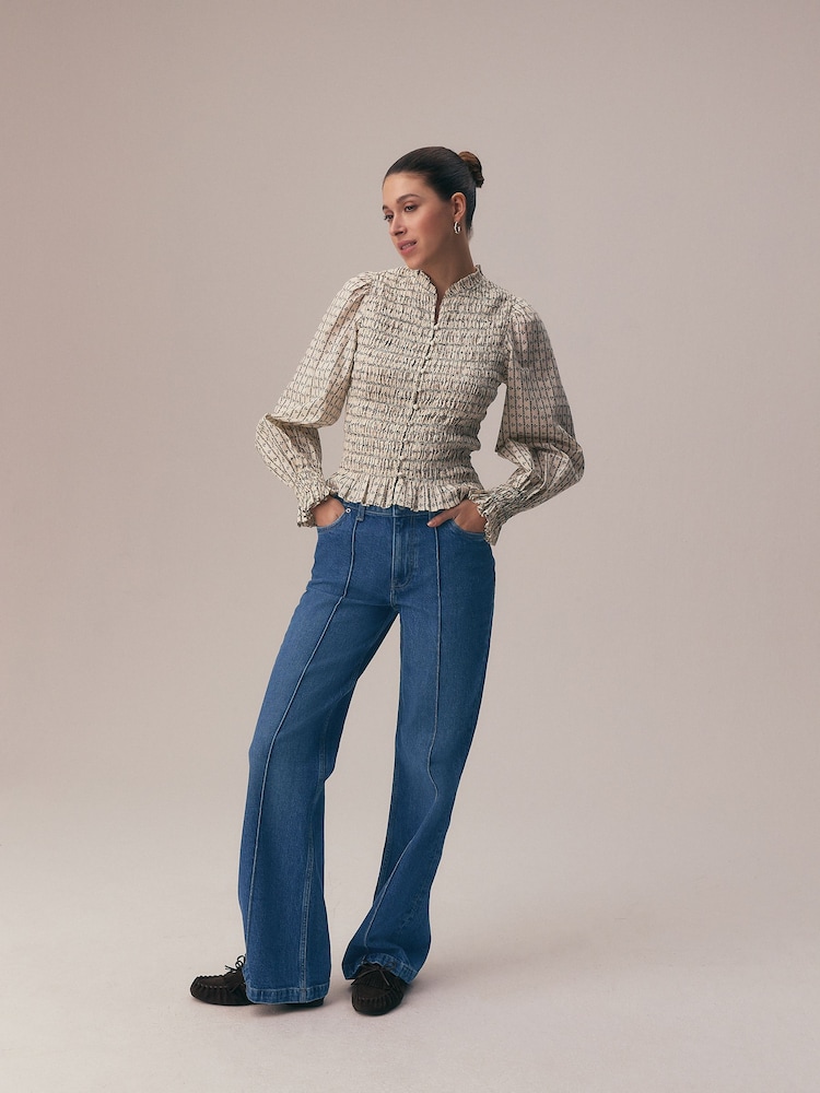 Mid Blue Seam Front Wide Leg Jeans - Image 2 of 8