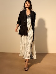 Monochrome Polka Dot Strappy Satin Cami Midi Dress With Lace Trim - Image 3 of 8