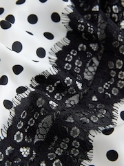 Monochrome Polka Dot Strappy Satin Cami Midi Dress With Lace Trim - Image 7 of 8