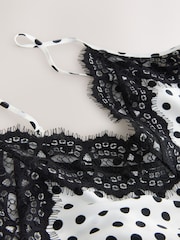 Monochrome Polka Dot Strappy Satin Cami Midi Dress With Lace Trim - Image 8 of 8