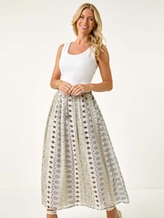 Roman Green Petite Metallic Print Tie Front Skirt - Image 2 of 5