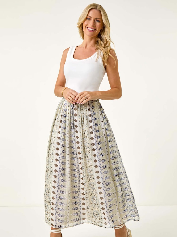 Roman Green Petite Metallic Print Tie Front Skirt - Image 2 of 5