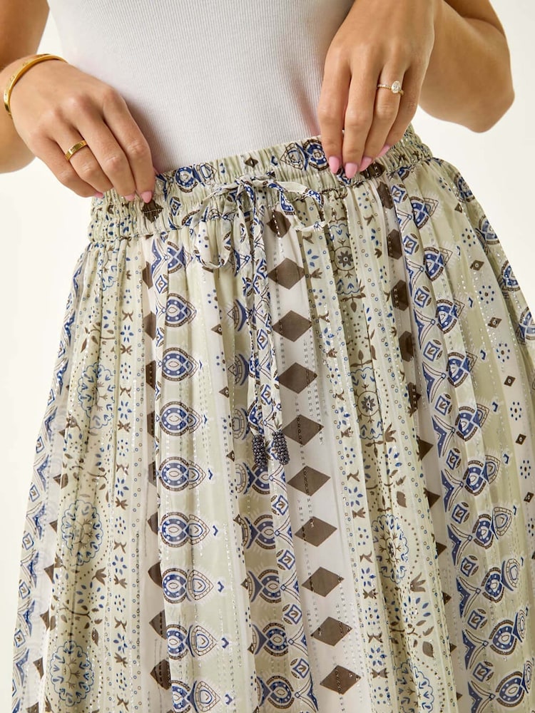 Roman Green Petite Metallic Print Tie Front Skirt - Image 5 of 5