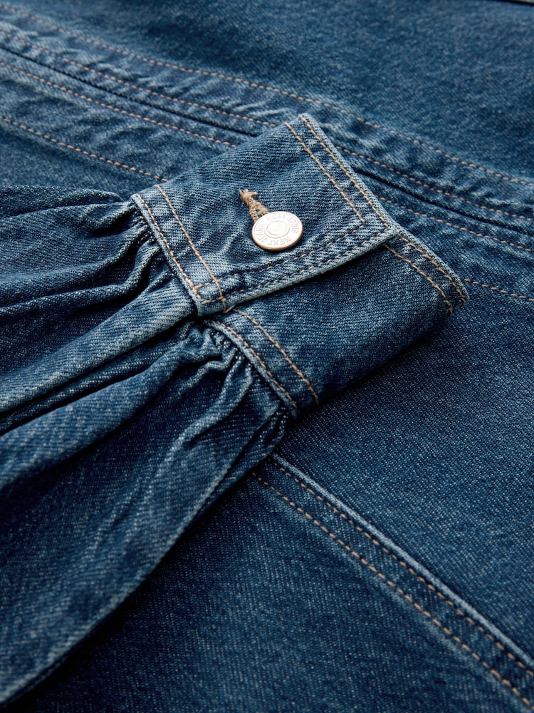 Dunkelblau - Ausgestelltes Langarm-Minikleid mit Naht - Bild 3 von 3