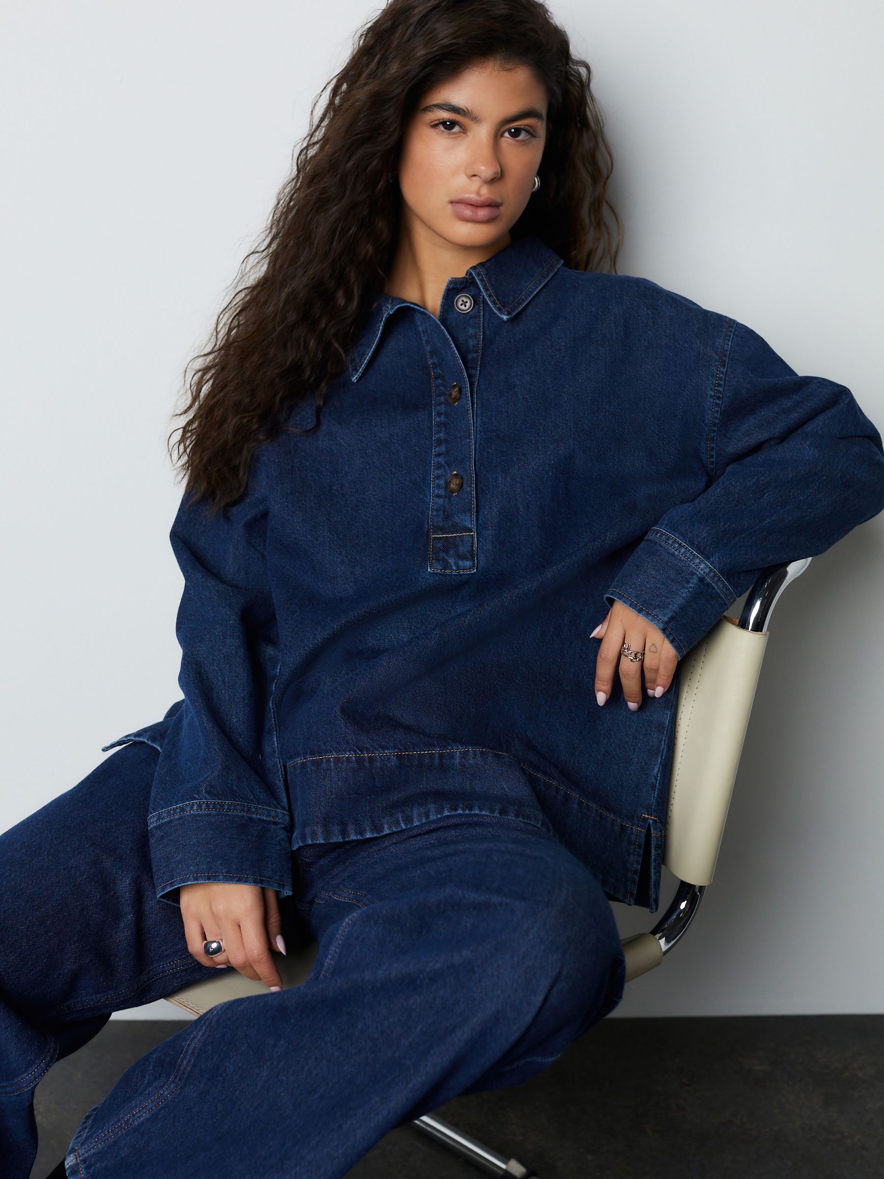 トップス nowos DENIM OVERSIZED SHIRT Buy Indigo Blue Overhead Long Sleeve Shirt from the Next UK online