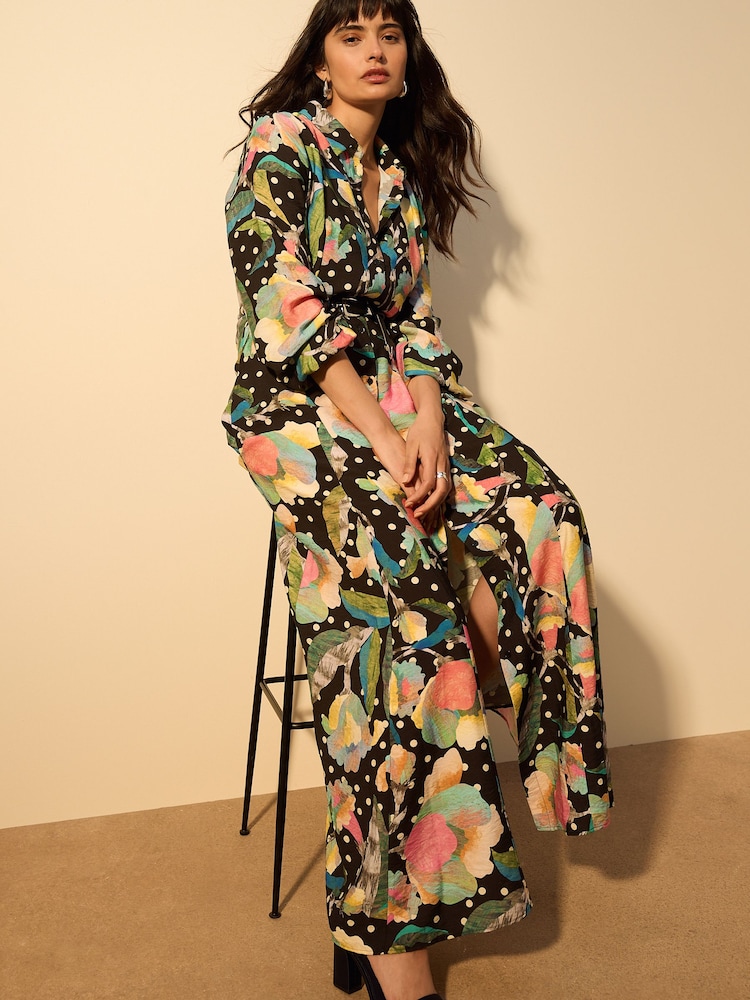 Multi Printed Long Sleeve Shirt Dress - Image 2 of 4 Multi Printed Long Sleeve Shirt Dress - Image 2 of 4