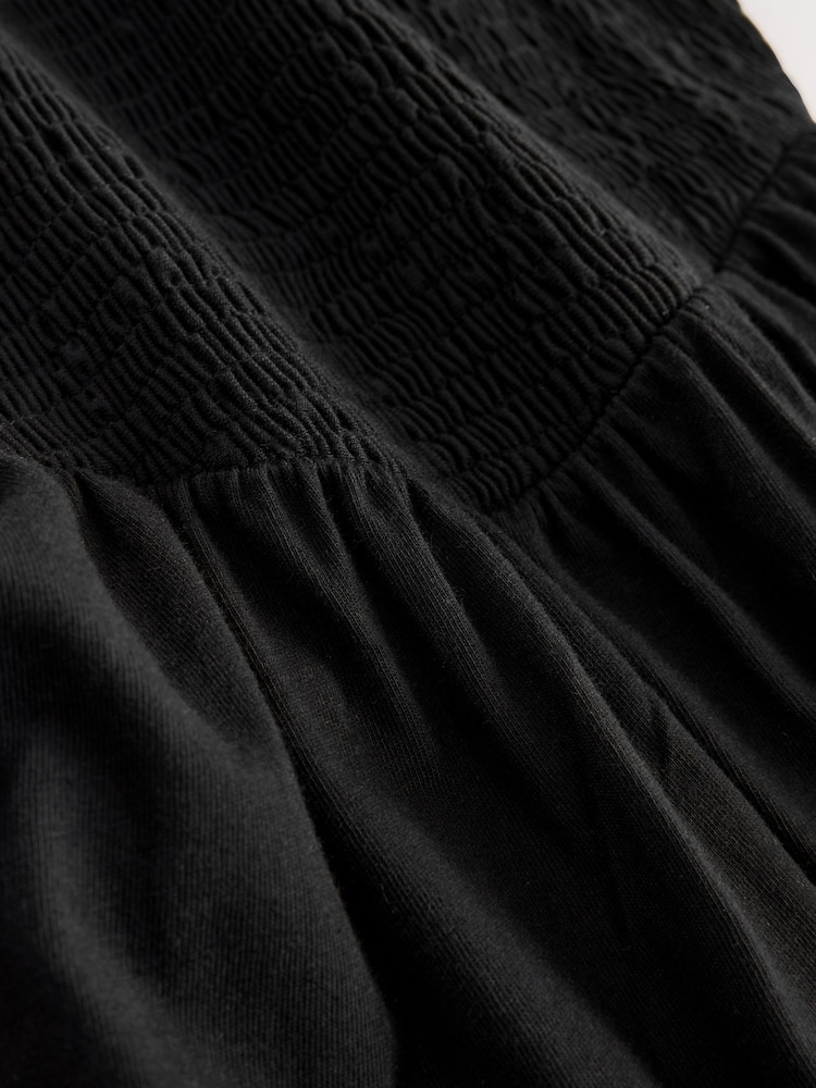 Black Cap Sleeve Shirred Body Jersey Midi Dress - Image 7 of 7