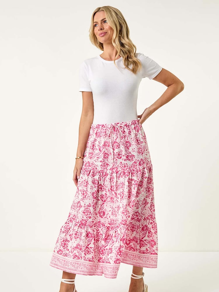 Roman Pink Petite Petite Floral Print Tie Midi Skirt - Image 2 of 5