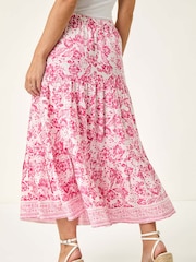 Roman Pink Petite Petite Floral Print Tie Midi Skirt - Image 3 of 5
