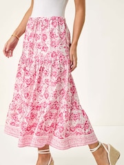 Roman Pink Petite Petite Floral Print Tie Midi Skirt - Image 4 of 5