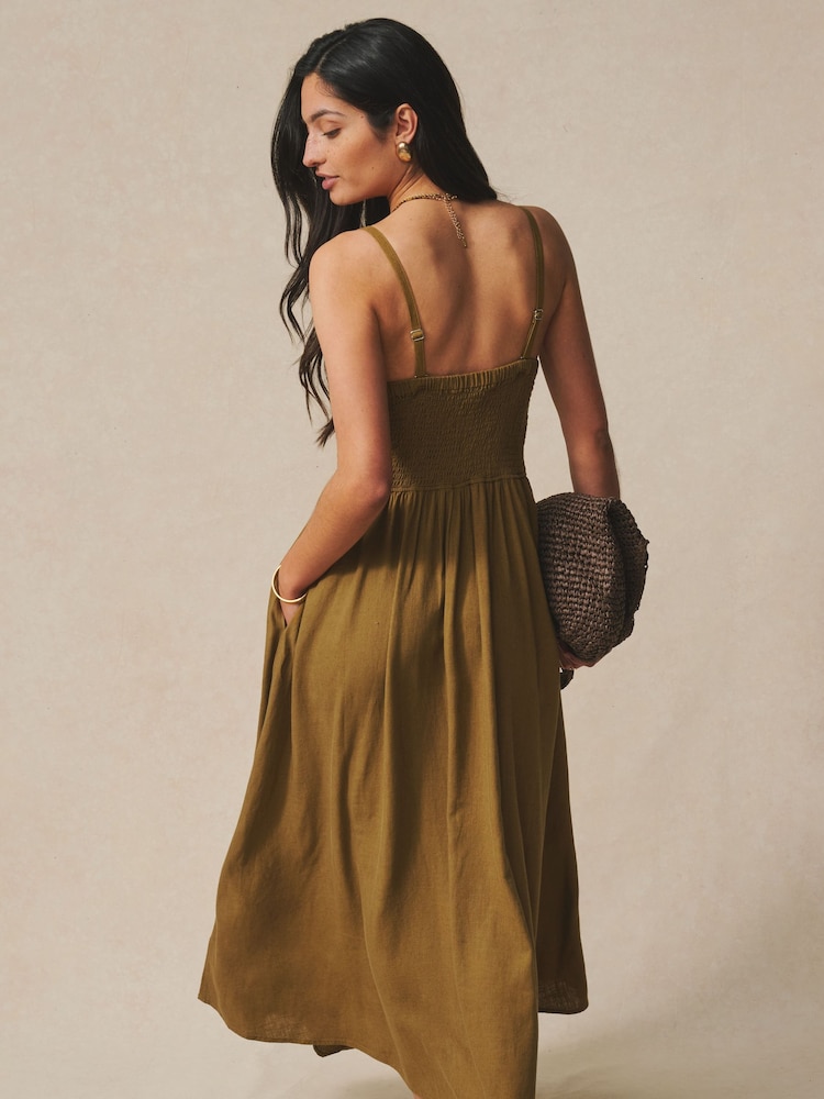 khaki ruched dress ASOS Design - Midi Dress - Women - Polyester - 10 US