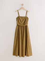 Khaki Green Ruched Bandeau Midi Dress - Image 5 of 7