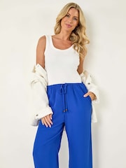 Roman Blue Petite Elastic Waist Draped 100% Cotton Trousers - Image 1 of 5