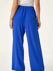 Roman Blue Petite Elastic Waist Draped 100% Cotton Trousers - Image 3 of 5