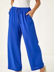 Roman Blue Petite Elastic Waist Draped 100% Cotton Trousers - Image 4 of 5