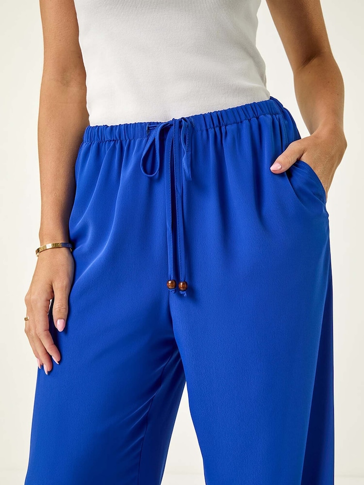 Roman Blue Petite Elastic Waist Draped 100% Cotton Trousers - Image 5 of 5