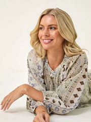 Roman Green Petite Metallic Aztec Blouse - Image 1 of 5