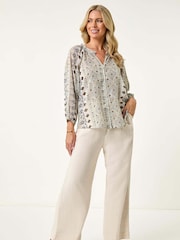 Roman Green Petite Metallic Aztec Blouse - Image 2 of 5