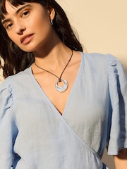 Cornflower Blue Linen Wrap Midi Dress - Image 4 of 7