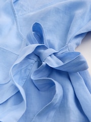Cornflower Blue Linen Wrap Midi Dress - Image 6 of 7