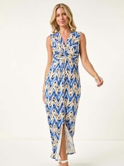 Roman Blue Petite Abstract Twist Maxi Dress - Image 1 of 5