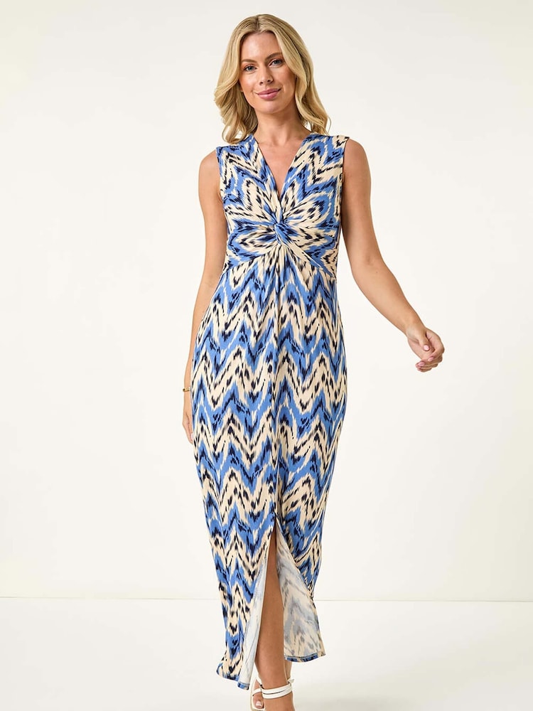 Roman Blue Petite Abstract Twist Maxi Dress - Image 1 of 5