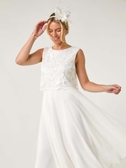 Roman White Petite Lace Overlay Midi Dress - Image 1 of 5