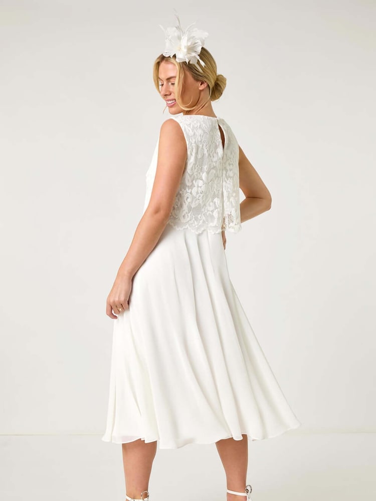 Roman White Petite Lace Overlay Midi Dress - Image 3 of 5