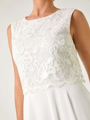 Roman White Petite Lace Overlay Midi Dress - Image 5 of 5