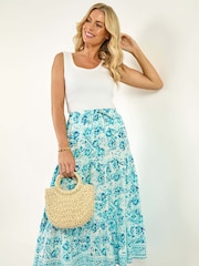 Roman Blue Petite Petite Floral Print Tie Midi Skirt - Image 1 of 1