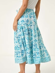 Roman Blue Petite Petite Floral Print Tie Midi Skirt - Image 3 of 5