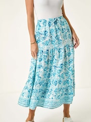 Roman Blue Petite Petite Floral Print Tie Midi Skirt - Image 4 of 5