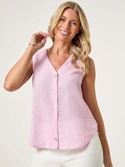 Roman Pink Petite Buttoned Sleeveless Blouse - Image 1 of 5