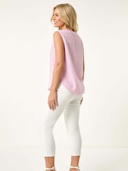 Roman Pink Petite Buttoned Sleeveless Blouse - Image 3 of 5