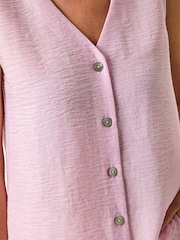 Roman Pink Petite Buttoned Sleeveless Blouse - Image 5 of 5