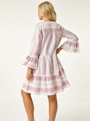 Roman Blue Petite Jacquard Tiered Dress - Image 3 of 5