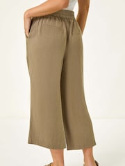 Roman Green Petite Petite Linen Mix Cropped Trousers - Image 3 of 5