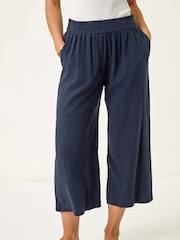 Roman Blue Petite Petite Linen Mix Cropped Trousers - Image 1 of 5