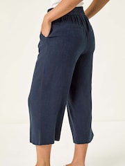 Roman Blue Petite Petite Linen Mix Cropped Trousers - Image 2 of 5