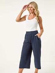 Roman Blue Petite Petite Linen Mix Cropped Trousers - Image 4 of 5