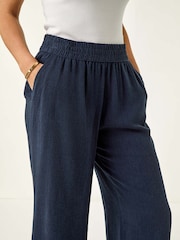 Roman Blue Petite Petite Linen Mix Cropped Trousers - Image 5 of 5