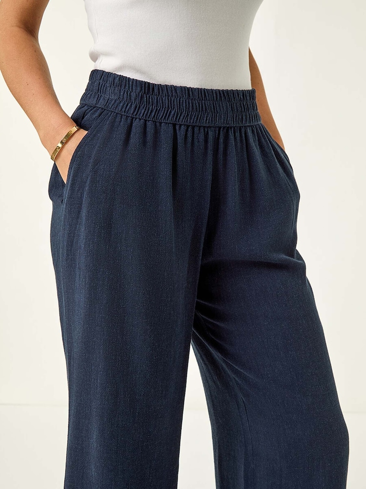 Roman Blue Petite Petite Linen Mix Cropped Trousers - Image 5 of 5