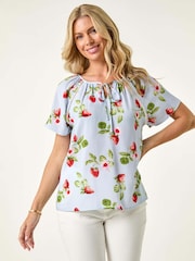 Blusa Roman Petite com acabamento em renda e morango - Imagem 3 de 5